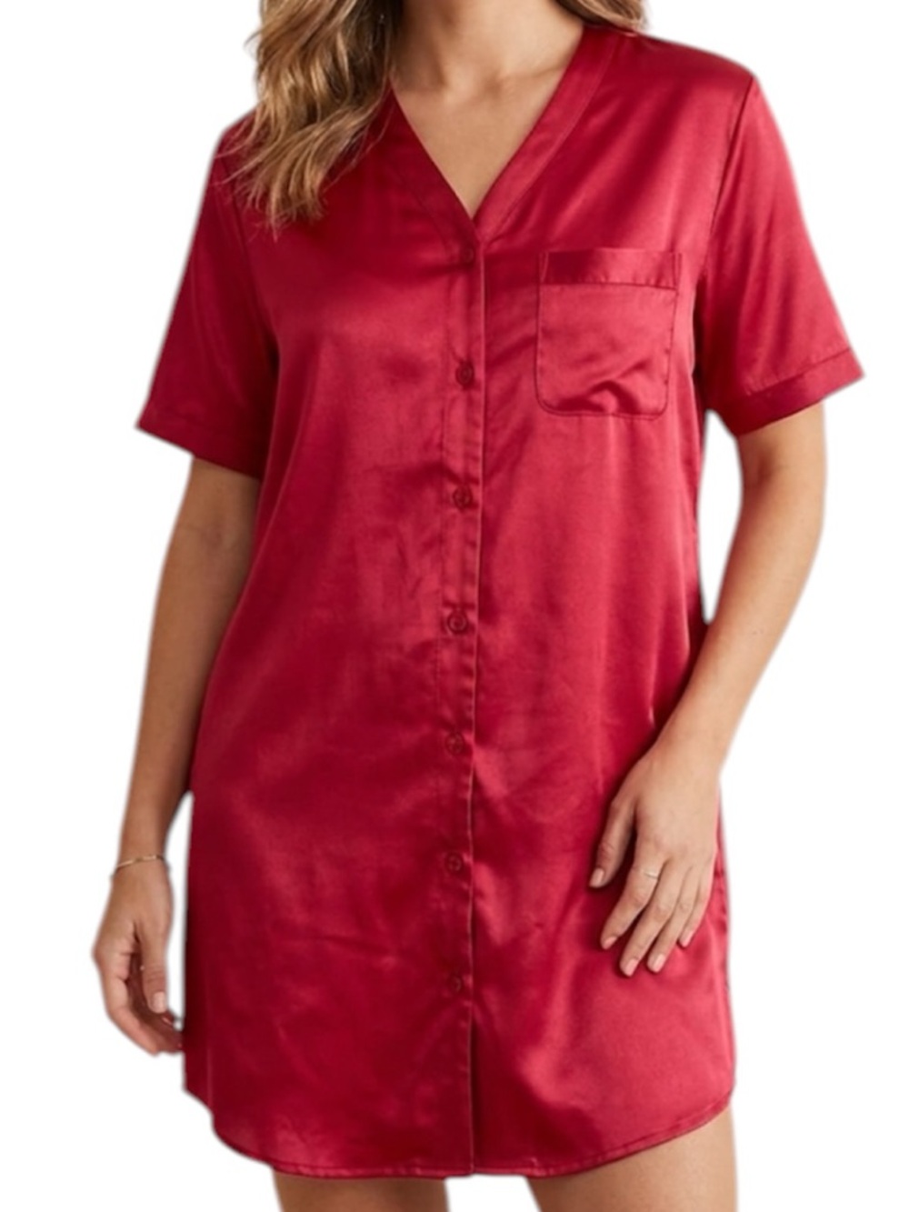 Vanity Fair Vintage Red Polyester Button Down PJ Night Gown Size Large
